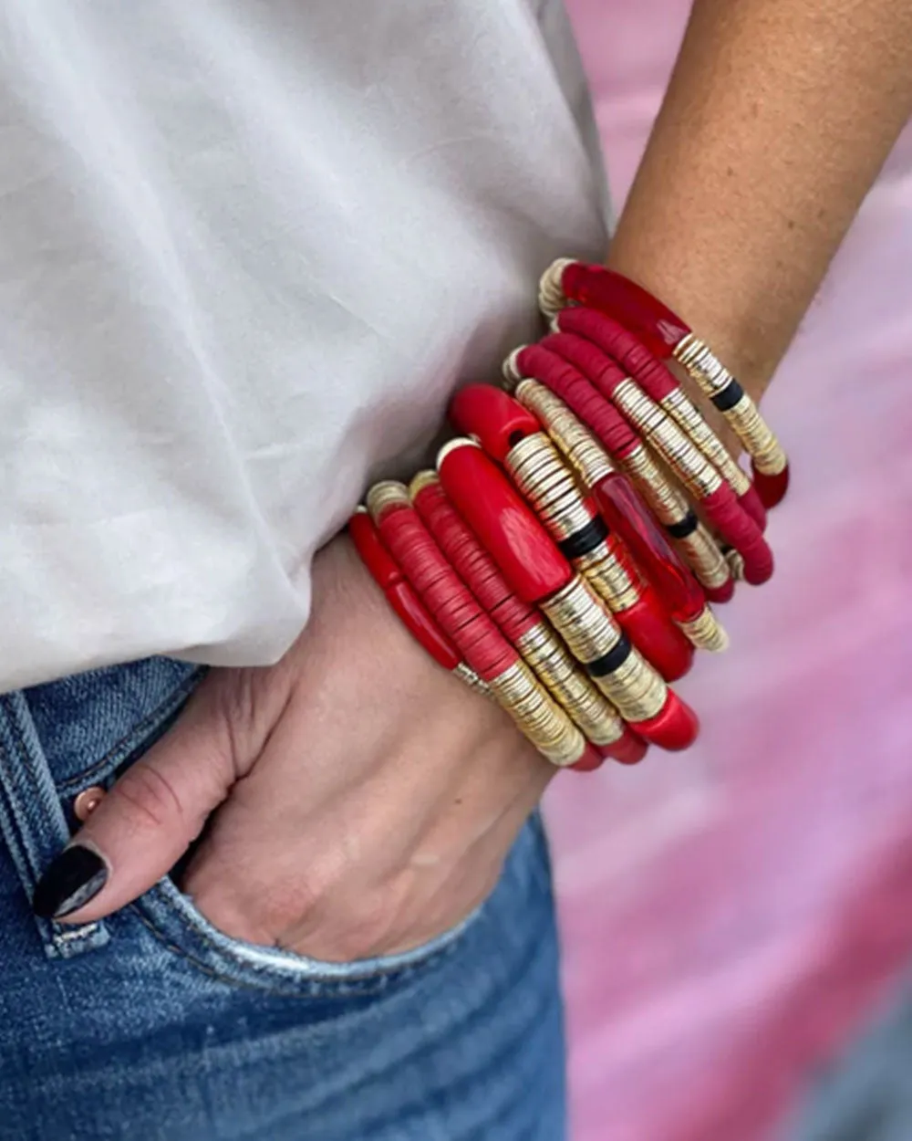 14k Gold and Red Zo Stretch Bracelet