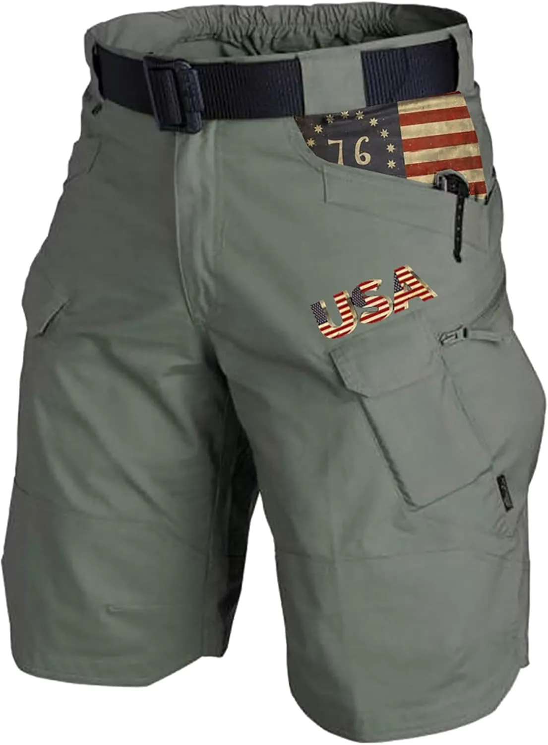 4th of July Cargo Shorts for Men Graphic Expandable Waistband Shorts Patriotic Zipper Pockets Outdoor Pants