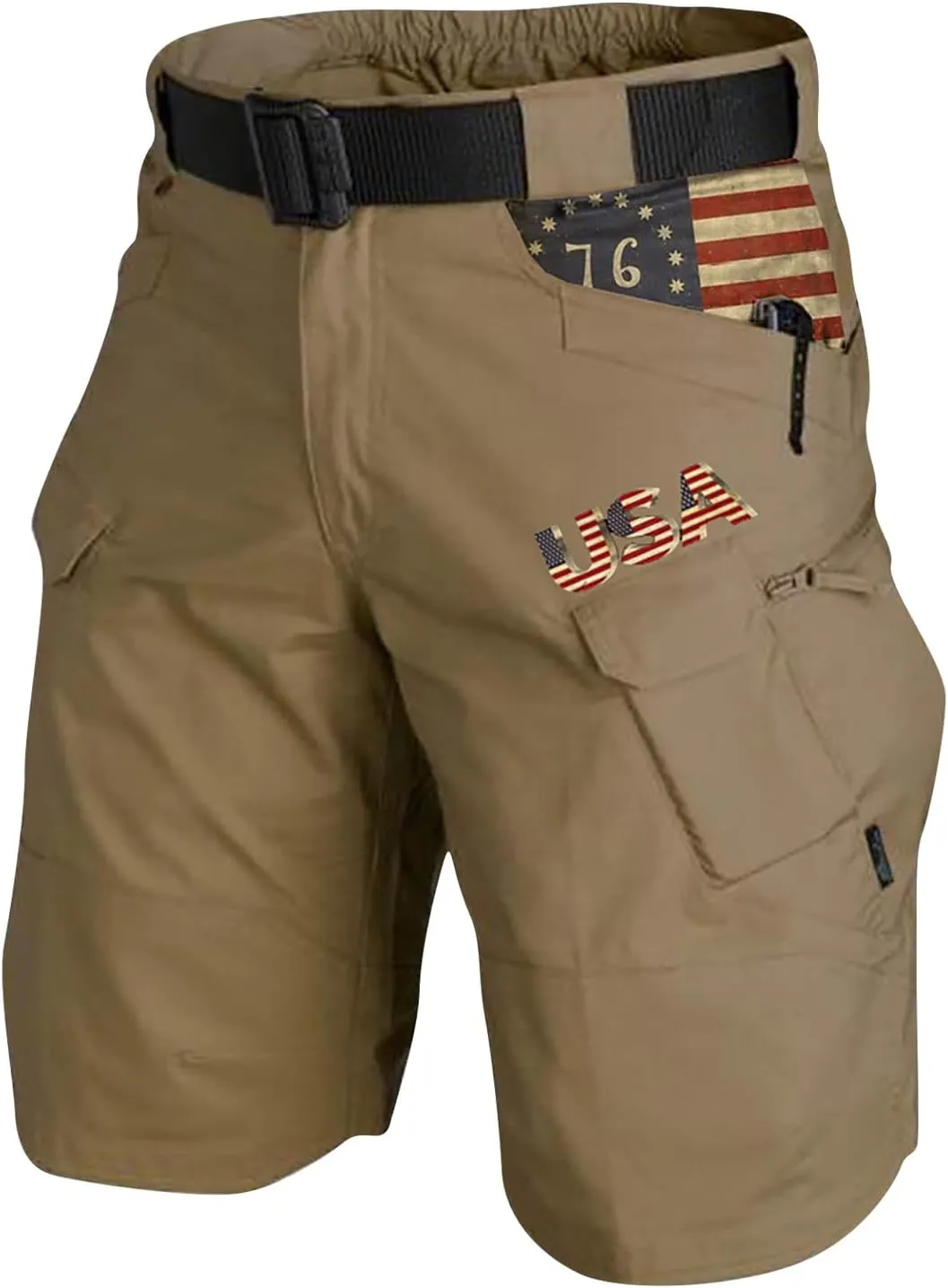 4th of July Cargo Shorts for Men Graphic Expandable Waistband Shorts Patriotic Zipper Pockets Outdoor Pants