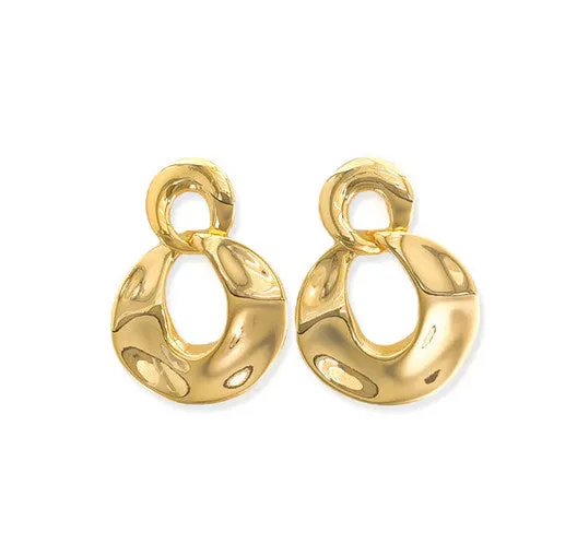 715ER013 - Dangling  Flat Circle Earrings GOLD