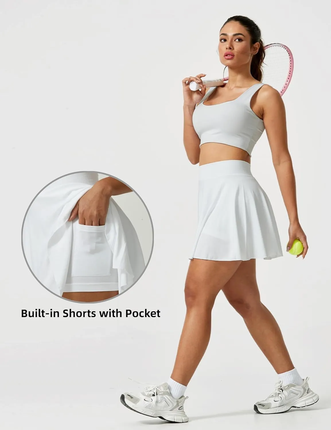 AJISAI Seamless Tennis Skirt for Women Pleated Athletic Skirts with Shorts Pockets High Waisted Golf Skort for Workout
