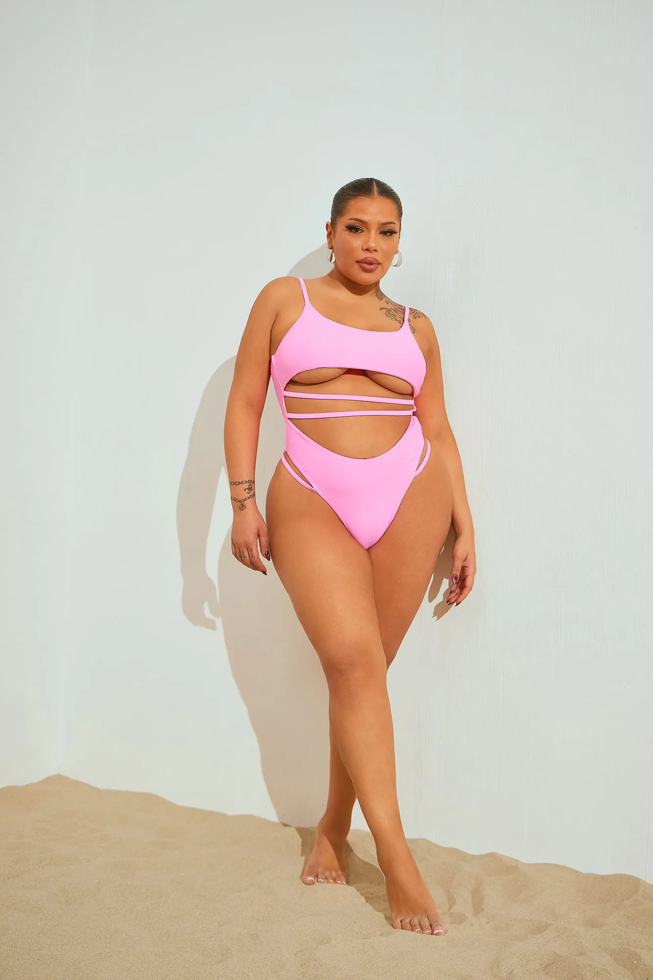 All Summer Long Strappy Swimsuit - Hot Pink