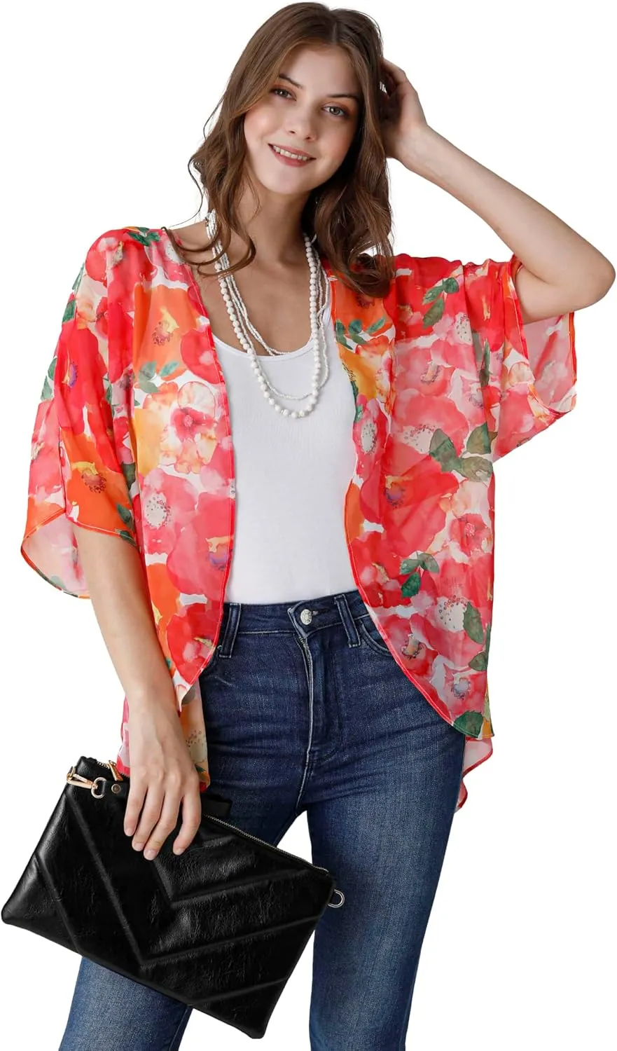 Ambesonne Women's Kimono Sheer Chiffon Cardigan