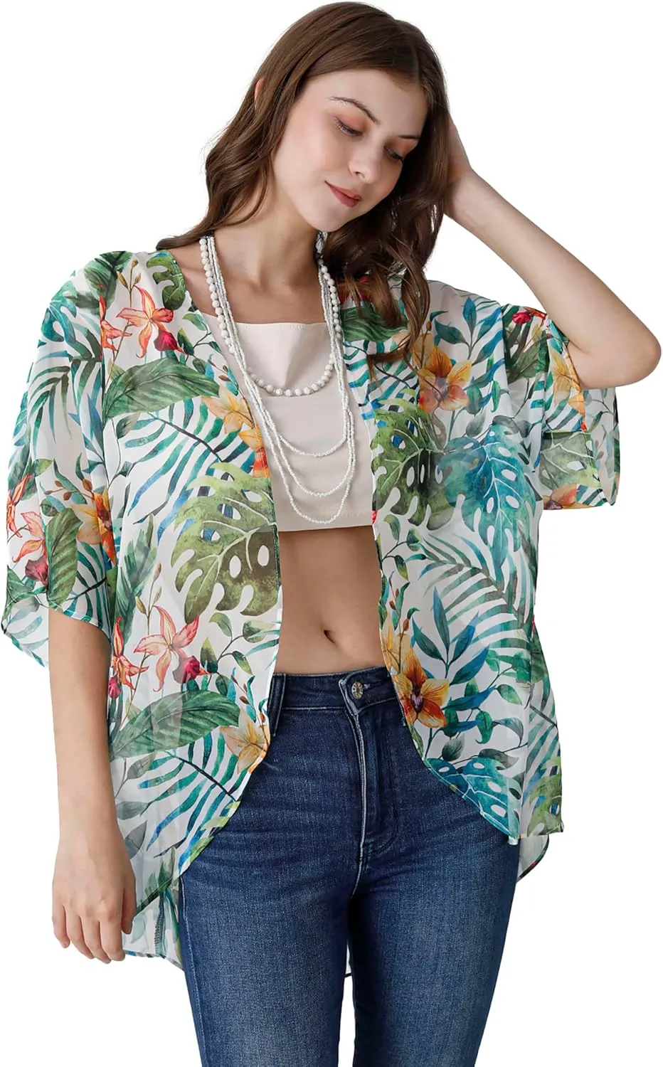 Ambesonne Women's Kimono Sheer Chiffon Cardigan