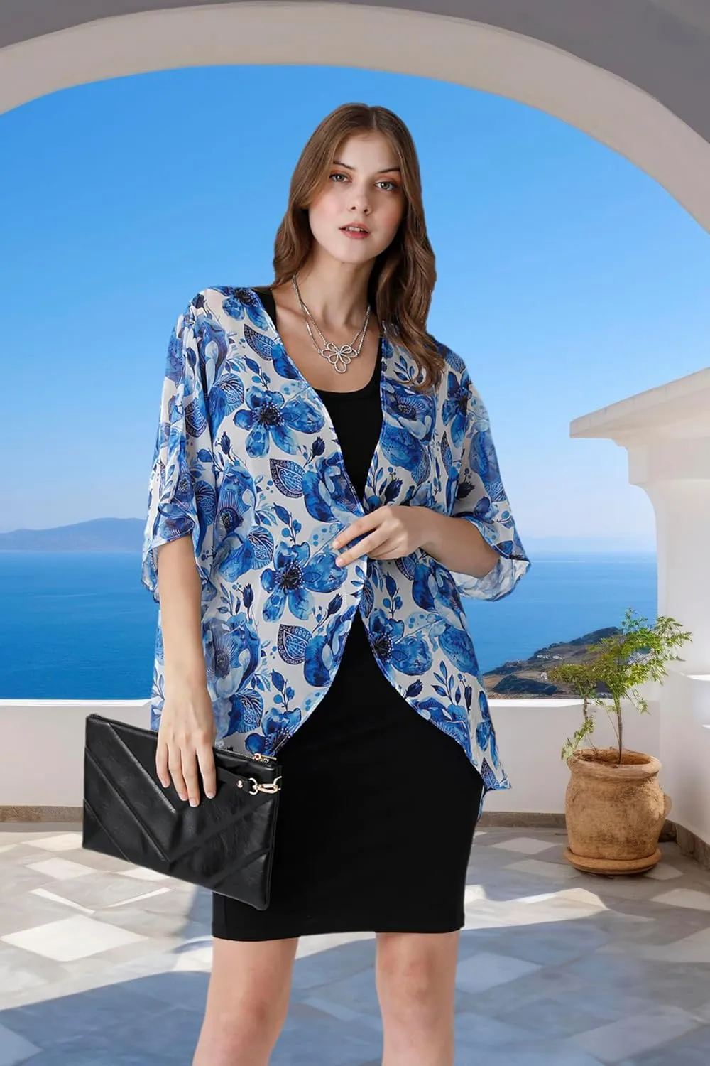 Ambesonne Women's Kimono Sheer Chiffon Cardigan