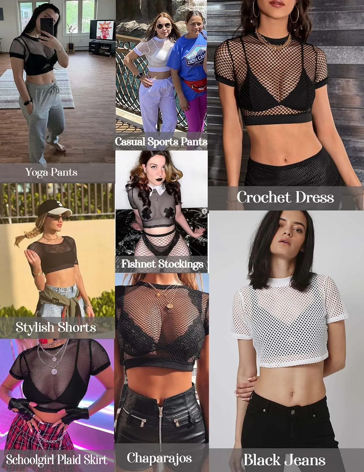 Avidlove Fishnet Crop Top for Women Y2K Short Sleeve See Through Shirt O Neck Pullover Blouse