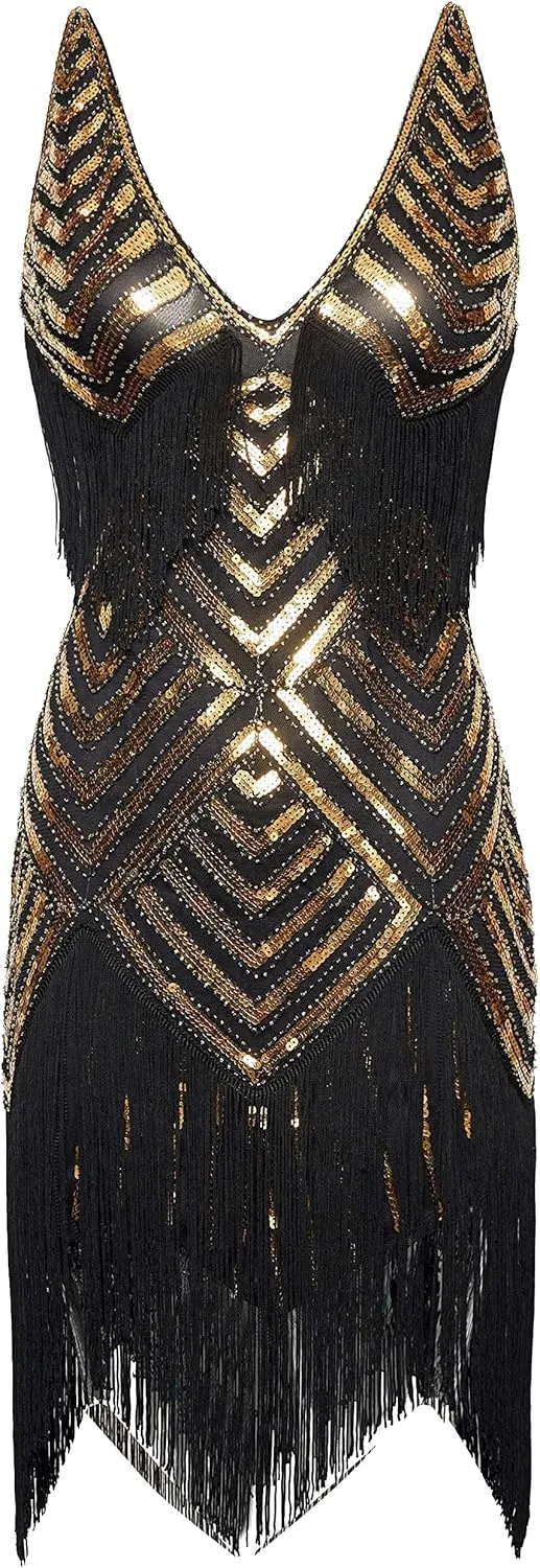 BABEYOND Women's 1920s Plus Flapper Dress Plus Size V Neck Slip Dress Roaring 20s Dress for Party