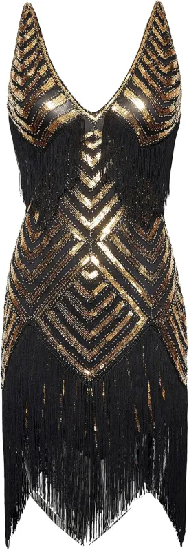 BABEYOND Women's 1920s Plus Flapper Dress Plus Size V Neck Slip Dress Roaring 20s Dress for Party