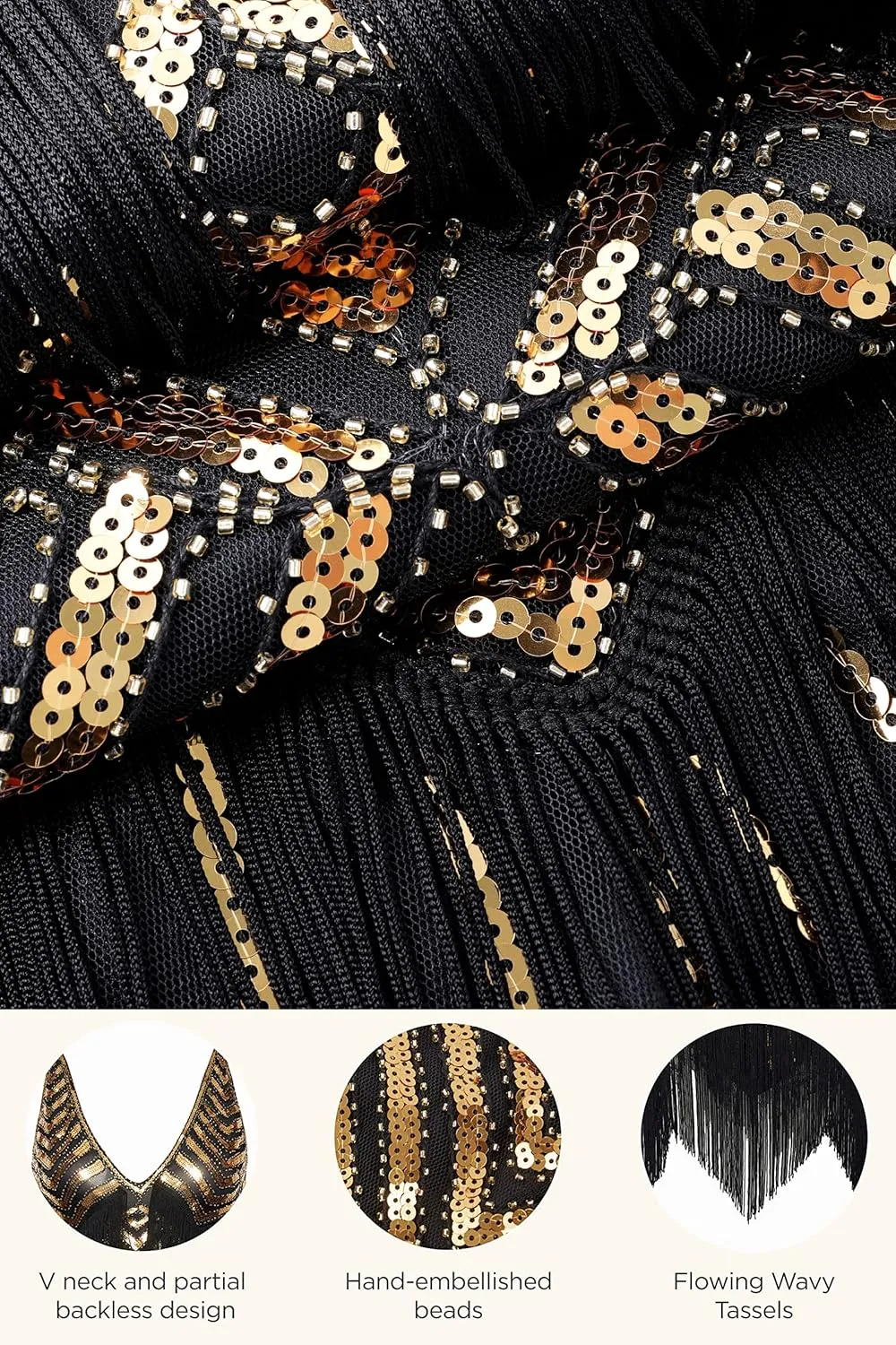 BABEYOND Women's 1920s Plus Flapper Dress Plus Size V Neck Slip Dress Roaring 20s Dress for Party