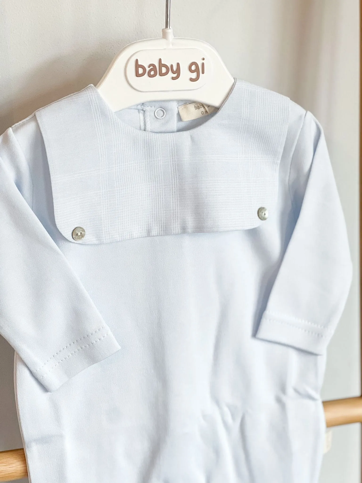 BabyGi Blue Check Baby Grow With Sailor Collar