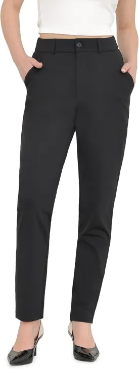Bamans Dress Pants for Women High Waisted Skinny Leg Pants Work Business Trousers Formal Office Tummy Control Slacks Large Black