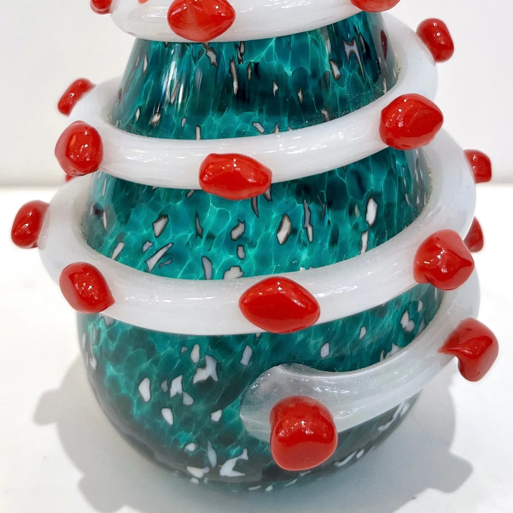 Bespoke Italian Modern Green Red Murano Swirl Glass Christmas Tree Sculpture