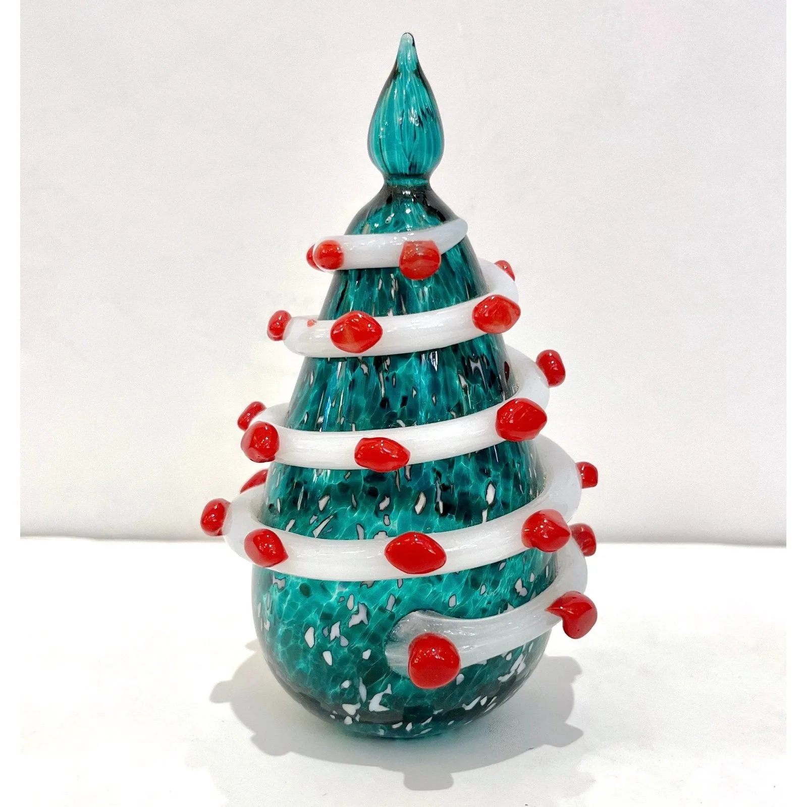 Bespoke Italian Modern Green Red Murano Swirl Glass Christmas Tree Sculpture