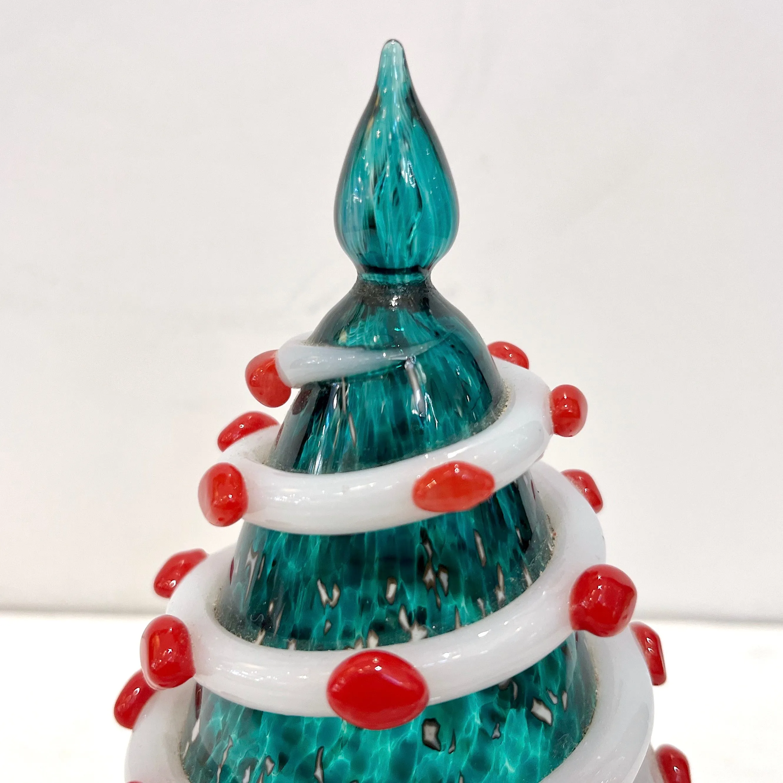 Bespoke Italian Modern Green Red Murano Swirl Glass Christmas Tree Sculpture