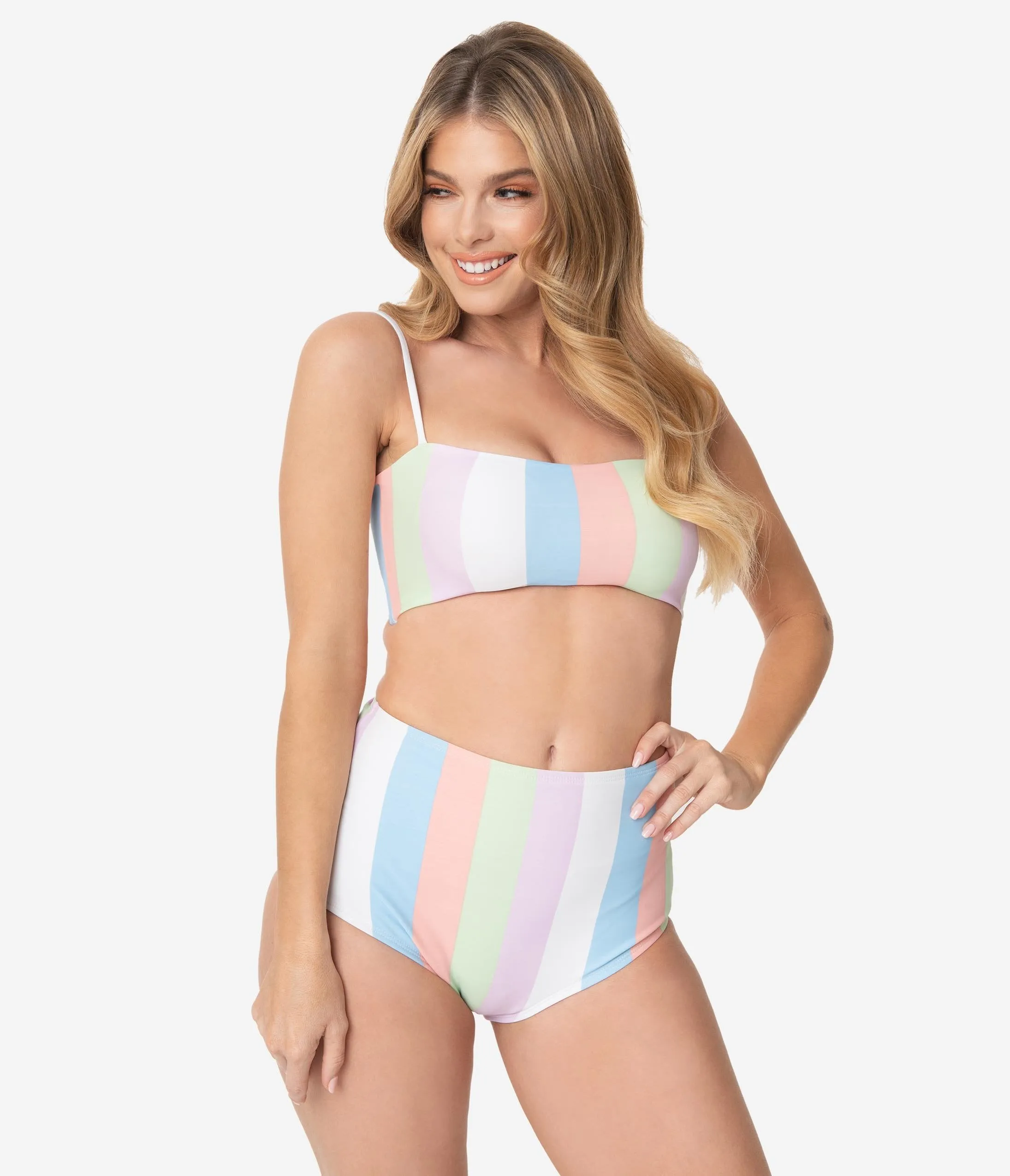 Bettie Page Sorbet Striped Bandeau Swim Top