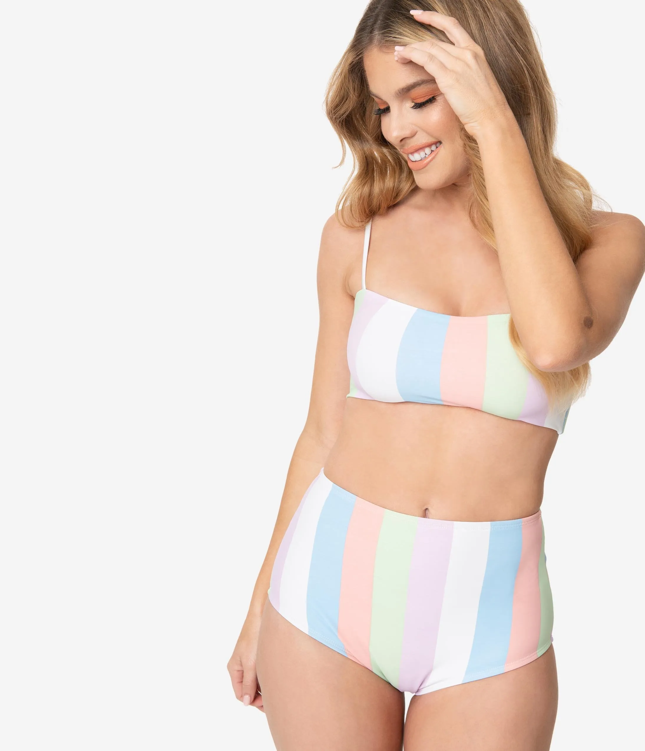 Bettie Page Sorbet Striped Bandeau Swim Top