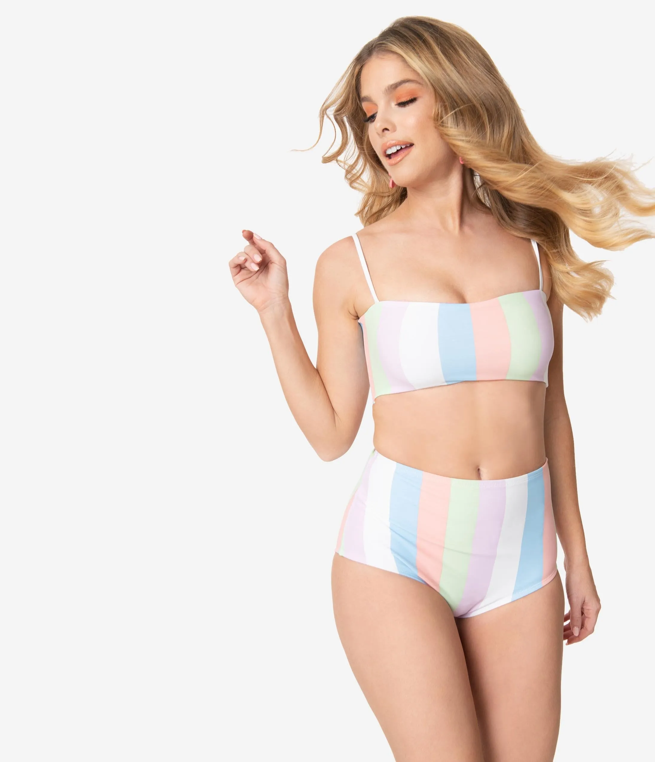 Bettie Page Sorbet Striped Bandeau Swim Top