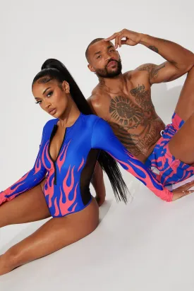 Blazed Up Long Sleeve 1 Piece Swimsuit - Blue/combo