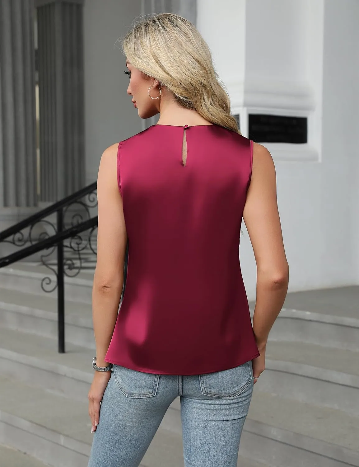 Blooming Jelly Womens Summer Tank Tops Business Casual Outfits Satin Blouse Dressy Work Shirts Spring Clothes