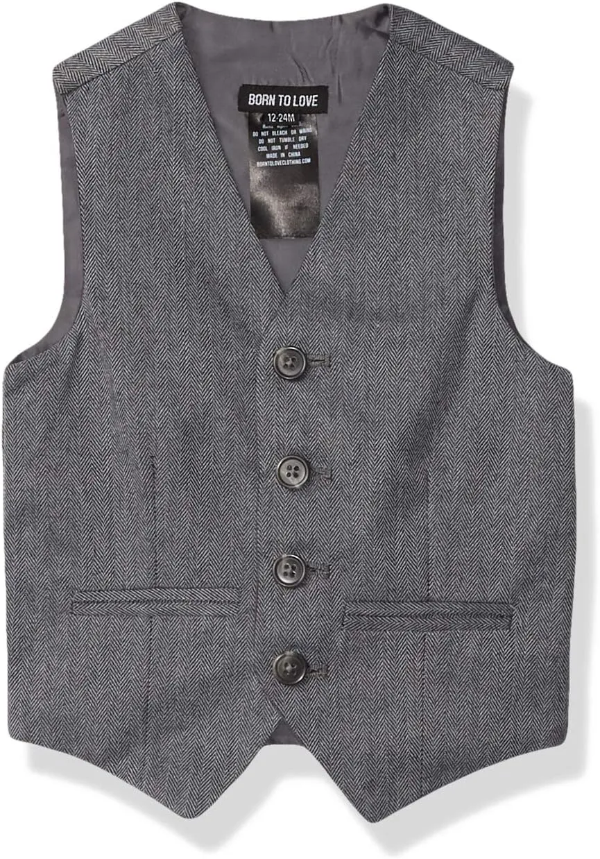 Born to Love Vest for Baby Toddler Kids Ring Bearer Pageboy Wedding Formal Herringbone Outfit
