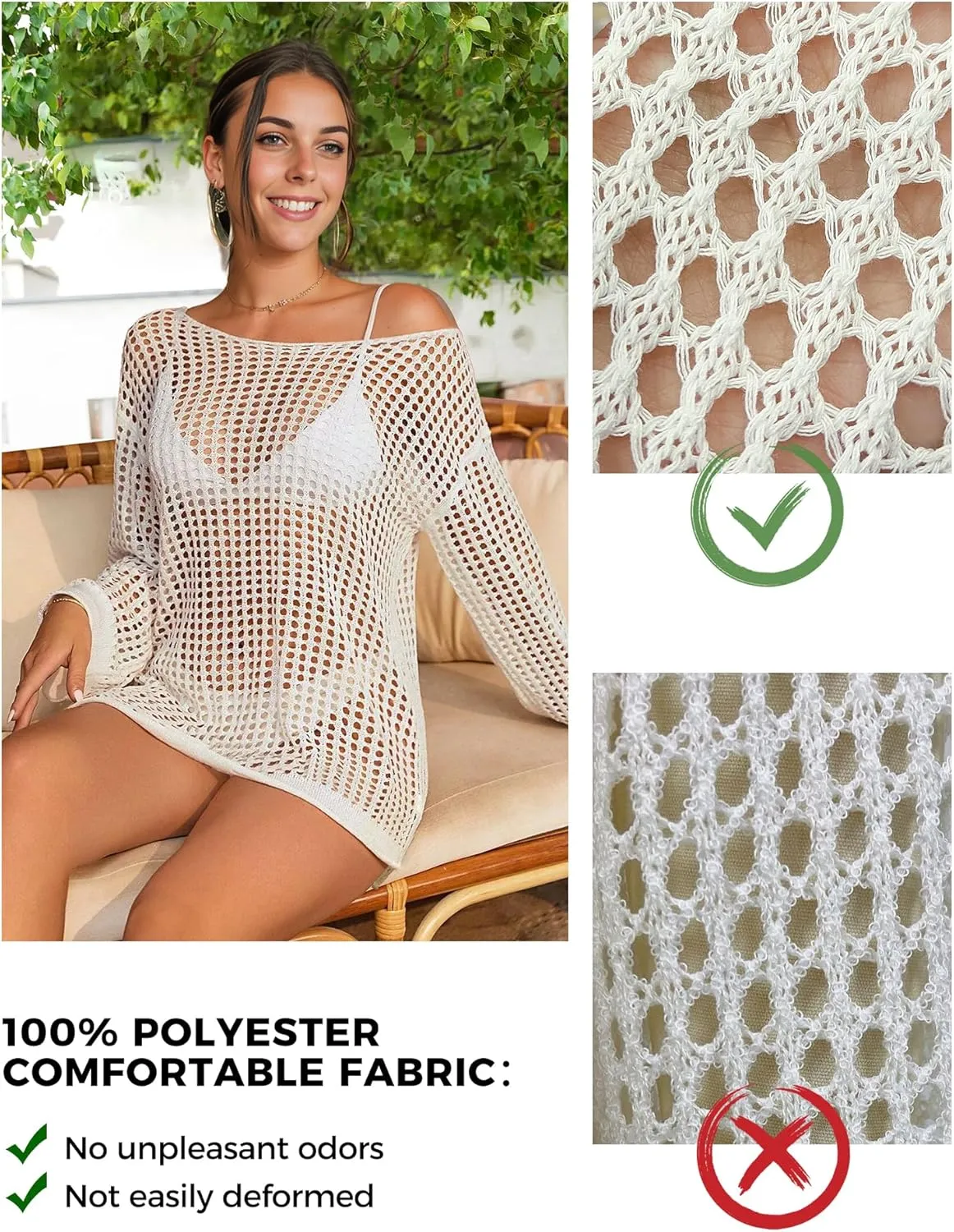 Buauty Women's Swimsuit Crochet Cover Up | Bathing Suit Swimwear Short Sleeve Knit Beach Dress Summer Vacation Outfits