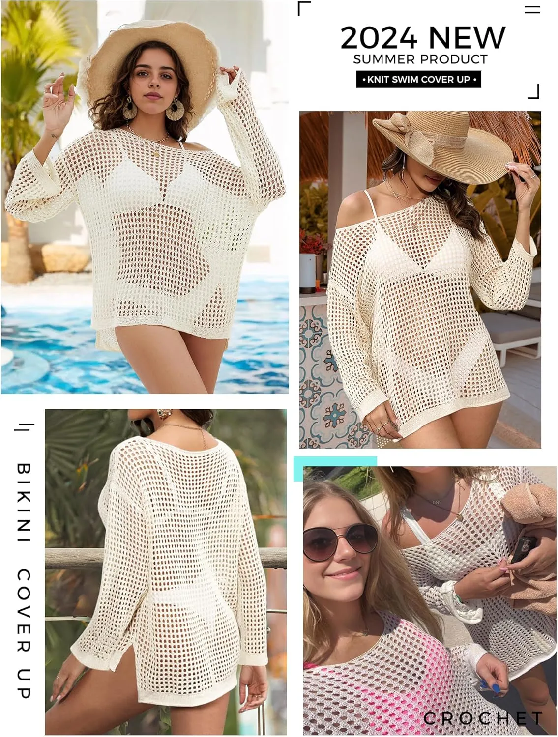 Buauty Women's Swimsuit Crochet Cover Up | Bathing Suit Swimwear Short Sleeve Knit Beach Dress Summer Vacation Outfits