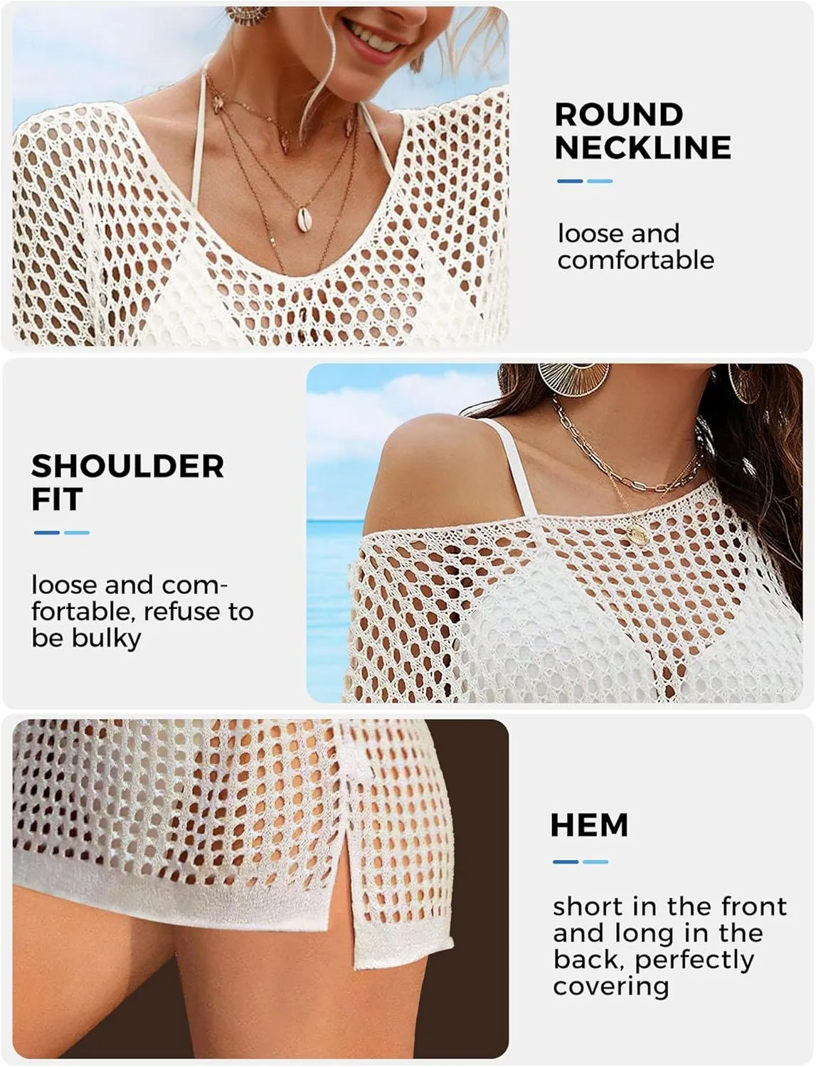 Buauty Women's Swimsuit Crochet Cover Up | Bathing Suit Swimwear Short Sleeve Knit Beach Dress Summer Vacation Outfits
