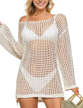 Buauty Women's Swimsuit Crochet Cover Up | Bathing Suit Swimwear Short Sleeve Knit Beach Dress Summer Vacation Outfits