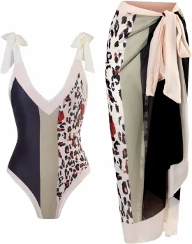 Cbcbtwo Swim Suits for Women 2025 Bathing Suit with Maxi Wrap Skirts 2 PC Floral Print Swimsuit Tummy Control One-Pieces Sets