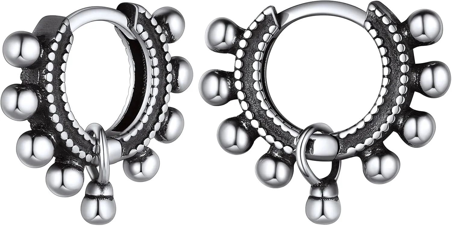 ChicSilver Small Chunky Hoop Earrings White Gold Plated Silver Thick Huggie Hoop Earrings for Women Hypoallergenic Lightweight (with Gift Box)
