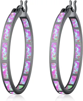 CiNily Opal Hoop Earrings,Women Jewelry Rhodium Plated/Rose Gold or Yellow Gold Plated Gemstone Big Hoop Earrings 32mm