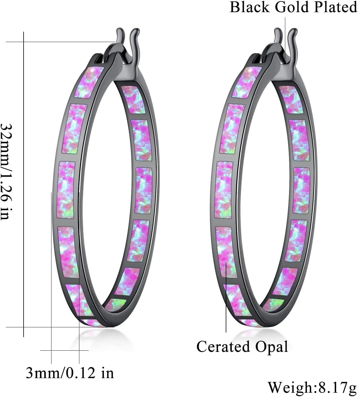 CiNily Opal Hoop Earrings,Women Jewelry Rhodium Plated/Rose Gold or Yellow Gold Plated Gemstone Big Hoop Earrings 32mm