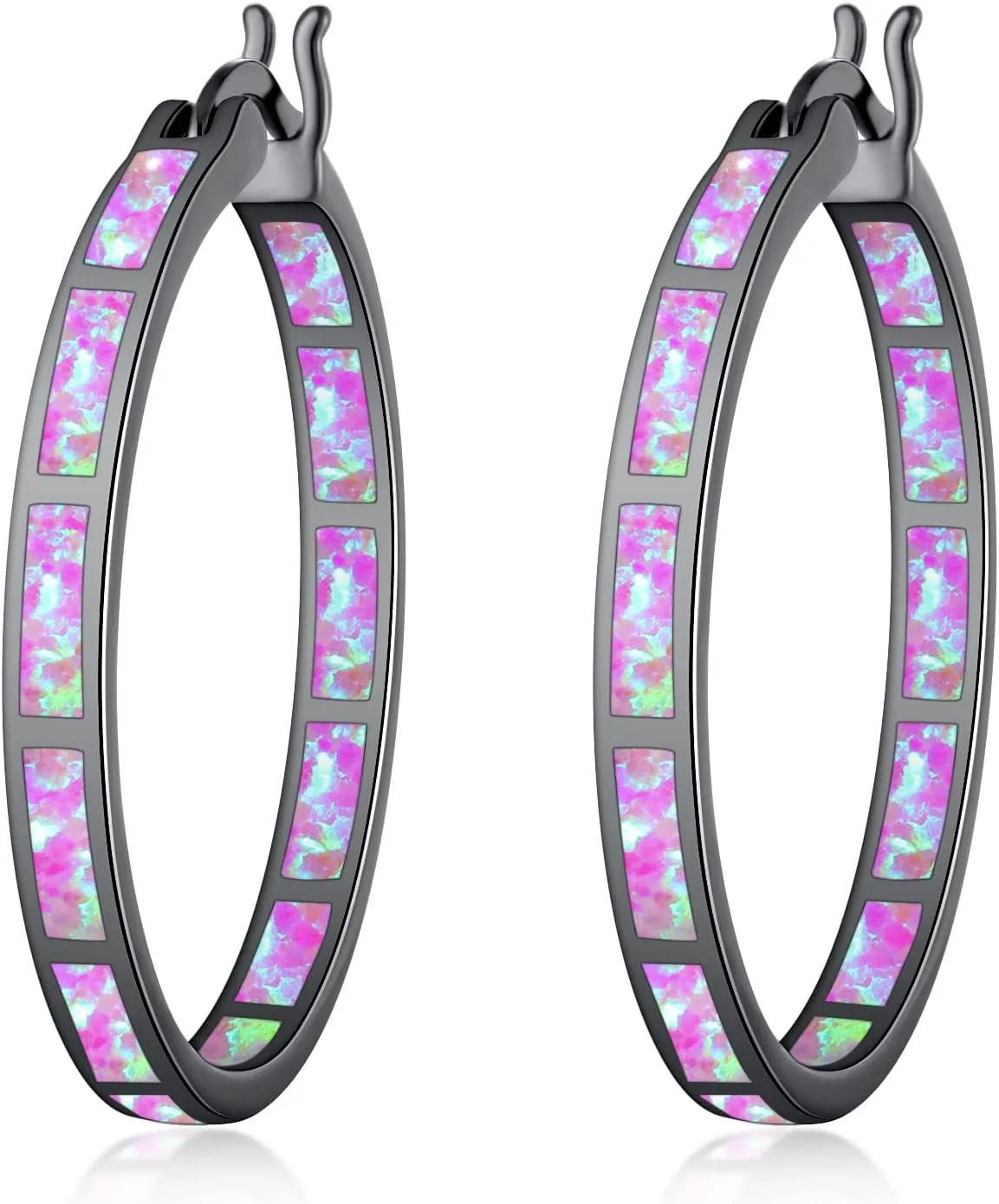 CiNily Opal Hoop Earrings,Women Jewelry Rhodium Plated/Rose Gold or Yellow Gold Plated Gemstone Big Hoop Earrings 32mm