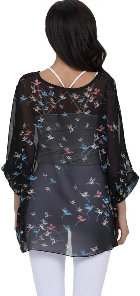 Ckikiou Plus Size Floral Chiffon Tunics Blouses for Women Batwing Summer Boho Shirts Beach Cover ups