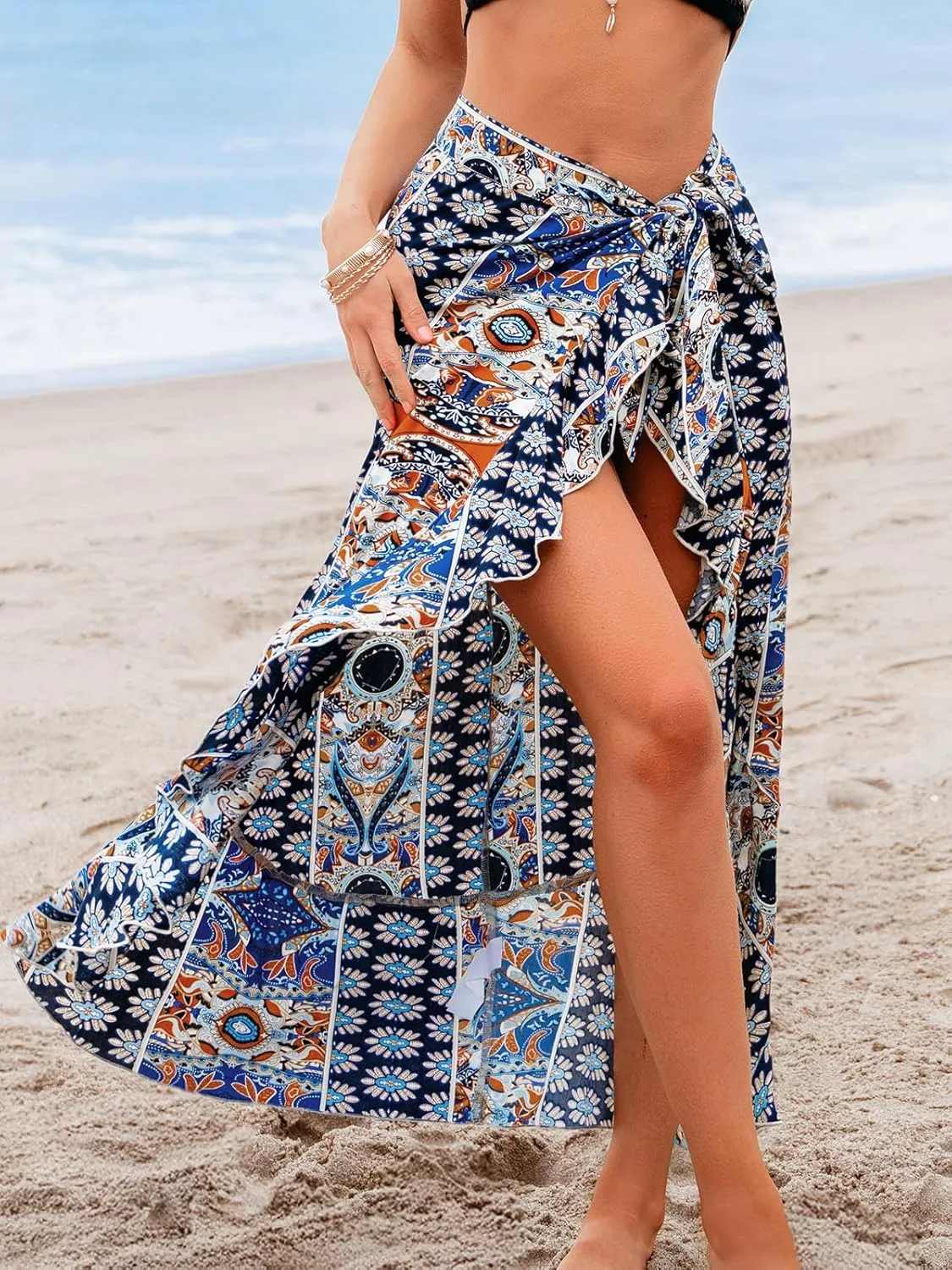 CUPSHE Women's Sarong Cover Up Chiffon Swimwear Wrap Skirt Self Tie Ruffle Beach Cover Ups