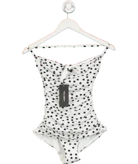 Dolce & Gabbana White Polka Dot Strapless One Piece Swimsuit UK S