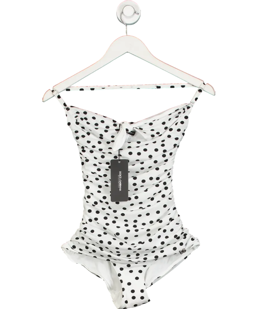 Dolce & Gabbana White Polka Dot Strapless One Piece Swimsuit UK S