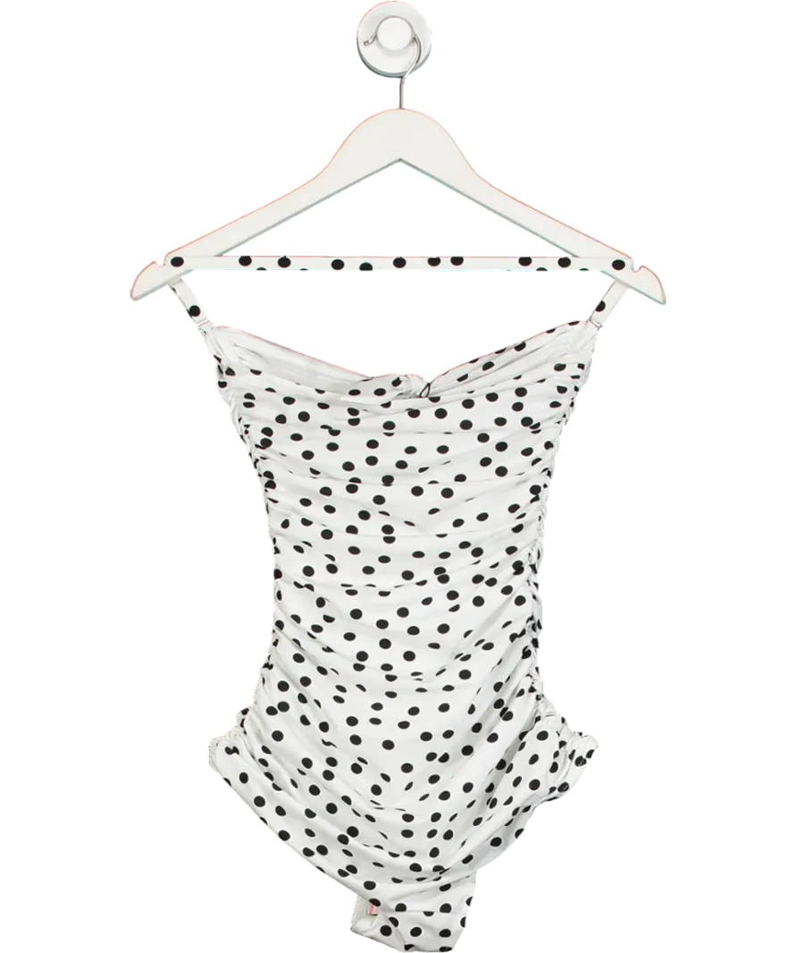 Dolce & Gabbana White Polka Dot Strapless One Piece Swimsuit UK S