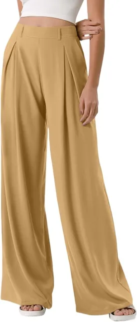 FQZWONG Work Pants Women 2025 Spring Summer High Waisted Trousers Baggy Lounge Drape Straight Wide Leg Pant with Pockets