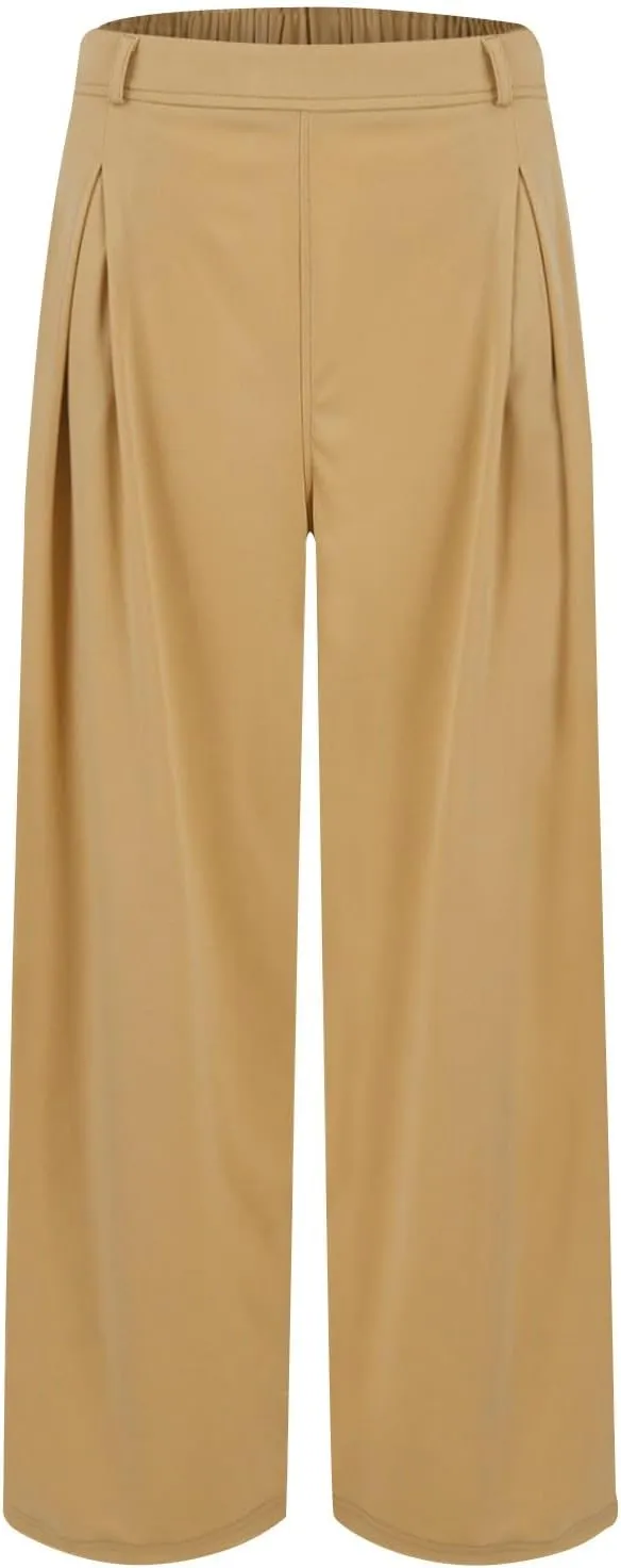 FQZWONG Work Pants Women 2025 Spring Summer High Waisted Trousers Baggy Lounge Drape Straight Wide Leg Pant with Pockets