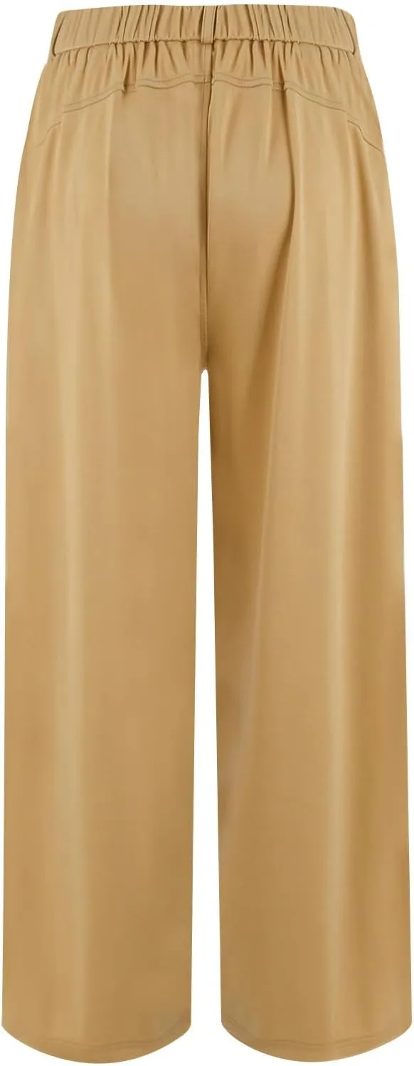 FQZWONG Work Pants Women 2025 Spring Summer High Waisted Trousers Baggy Lounge Drape Straight Wide Leg Pant with Pockets