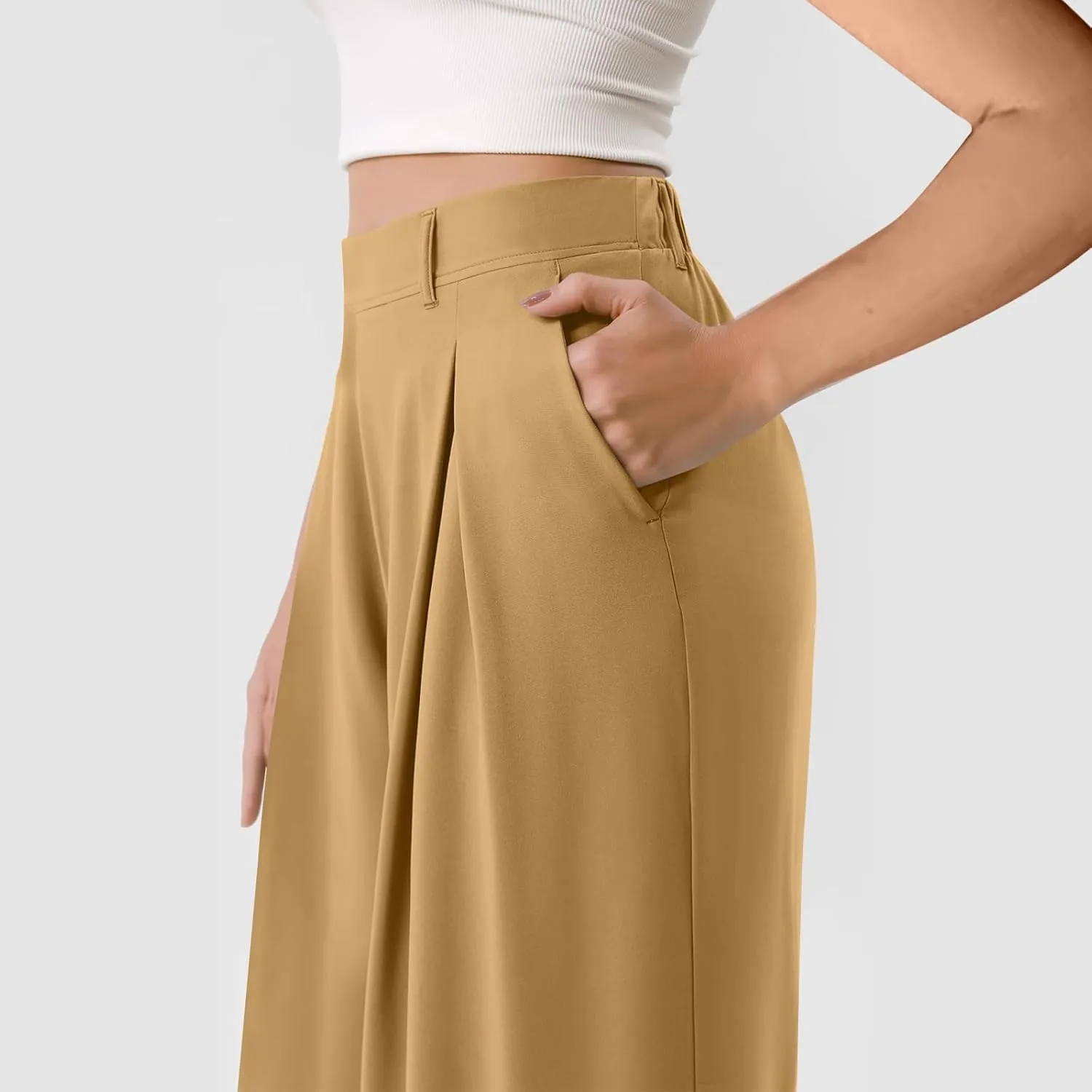 FQZWONG Work Pants Women 2025 Spring Summer High Waisted Trousers Baggy Lounge Drape Straight Wide Leg Pant with Pockets