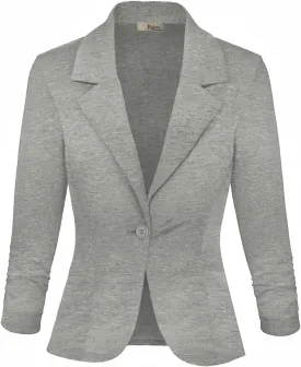 Hybrid & Company Women's Lightweight Casual Work Office Stretch Ponte Cardigan Blazer Jacket Made in USA