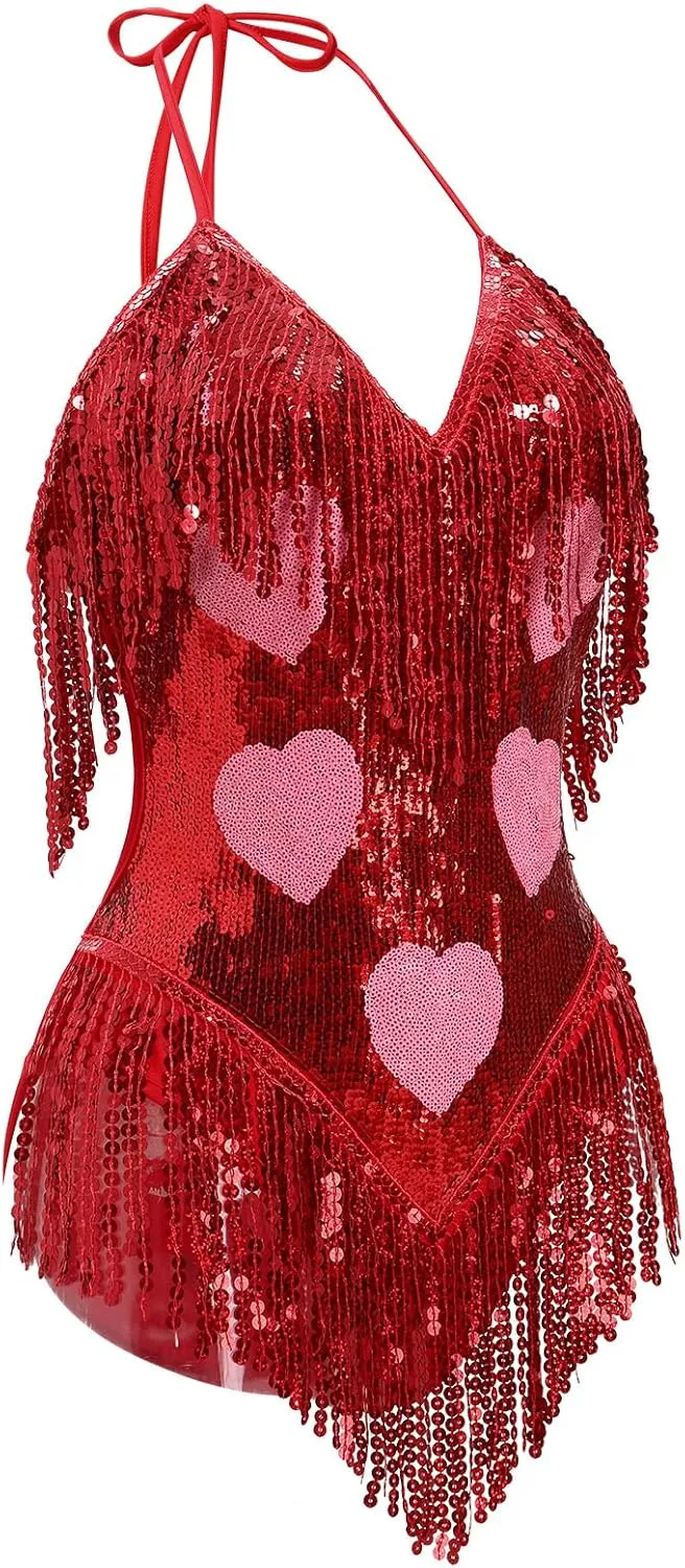 IMEKIS Women Sparkle Stars Fringes Bodysuit Concert Rave Outfit Shiny Music Festivals Halloween Cosplay Alien Costumes