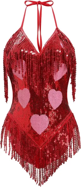 IMEKIS Women Sparkle Stars Fringes Bodysuit Concert Rave Outfit Shiny Music Festivals Halloween Cosplay Alien Costumes