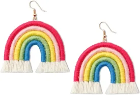 Jeanbeau Boho Rainbow Layered Tassel Dangle Drop Earrings for Women Trend handmade Bohemian Macrame Tiered Lightweight Fringe dangling Earing Accessories Jewelry Gift