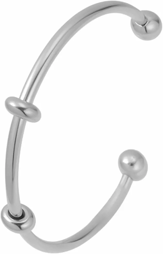Jude Jewelers Stainless Steel Open Cuff Style Beads Charms Bangle Bracelet