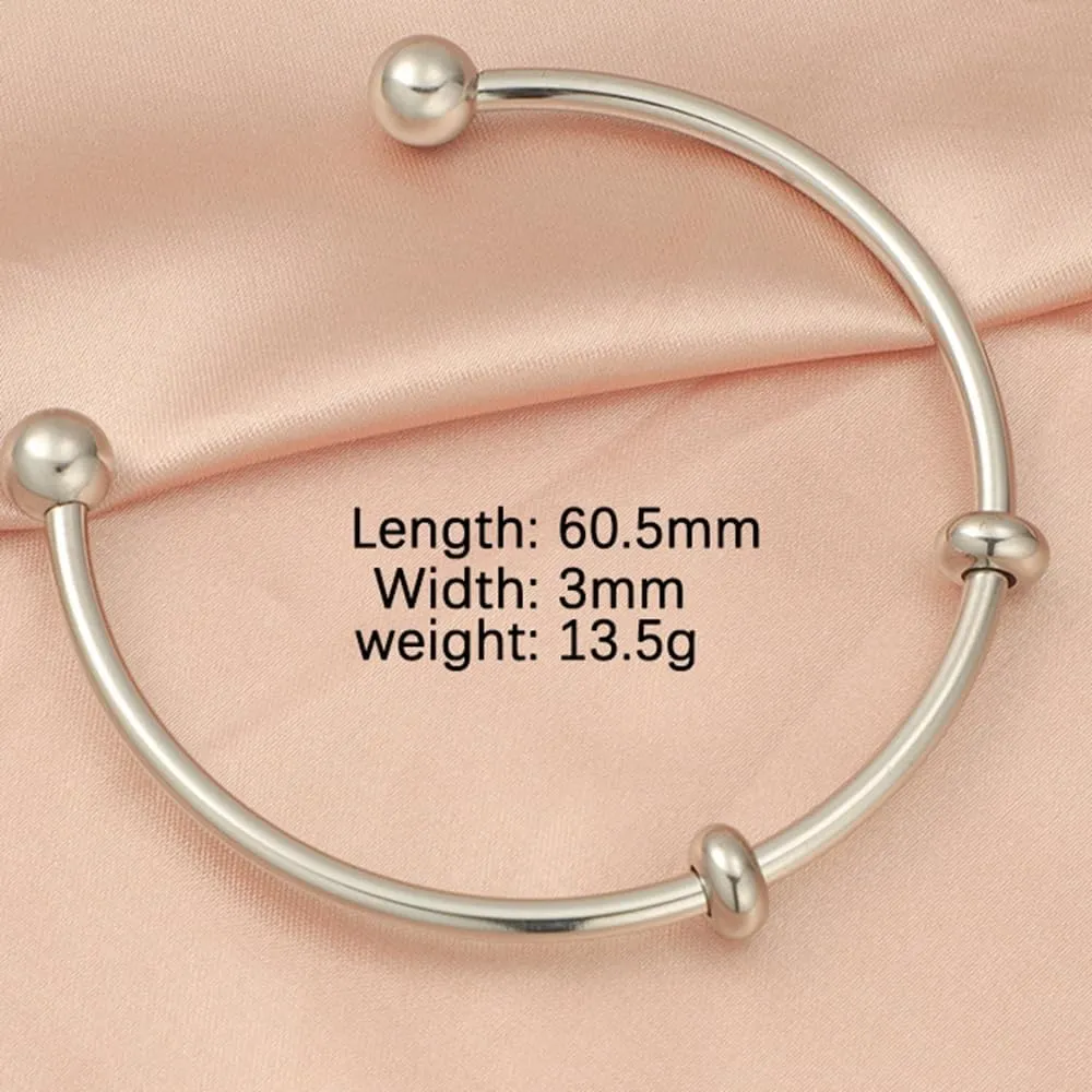 Jude Jewelers Stainless Steel Open Cuff Style Beads Charms Bangle Bracelet
