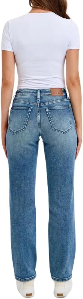 Judy Blue Mid Rise Contrast Wash Destroyed Dad Jeans, 32" Inseam
