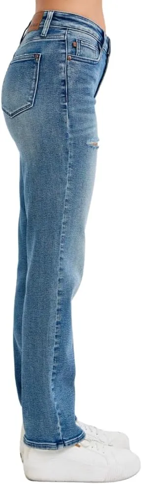 Judy Blue Mid Rise Contrast Wash Destroyed Dad Jeans, 32" Inseam